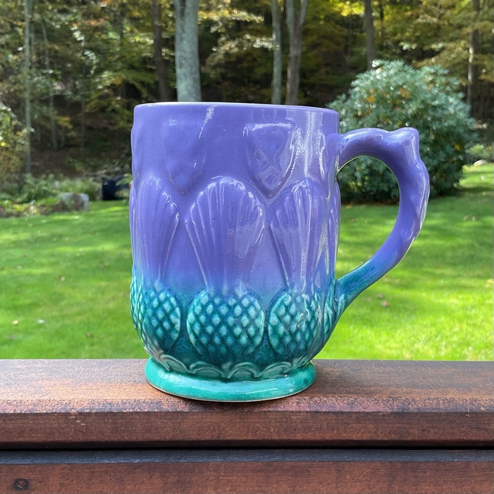 Vintage Govancroft Scottish Thistle Mug Purple Green Drip Glaze